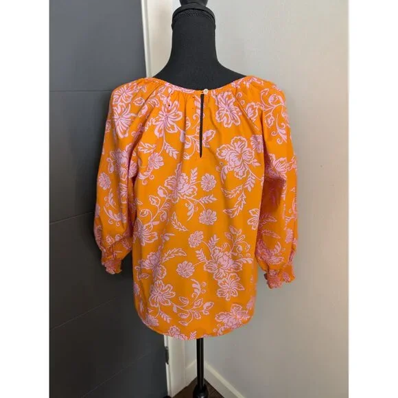 Xirena Scoop Keyhole Neck Blouse with Raglan Sleeves in Tropicana Orange - XS - Picture 3 of 11